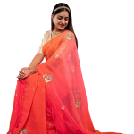 Orange & Pink Shaded Real Silver Work Saree | Pure Chiffon, Butta Design | Jaipurio Luxury Collection